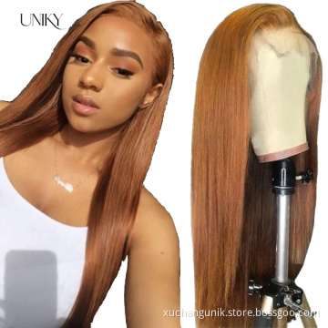 Uniky Pre Plucked Natural Hairline 13*4 Lace Front Human Hair Wigs,Ombre Highlight Wig Brown Honey Colored Remy Human Hair wig
